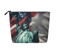 Luckily&Day Statue of Liberty Flag Print Cosmetic Bag for Women Makeup Bag Fashion Travel Bag with Large Storage Gifts For Women, Black, One Size, Black, One Size