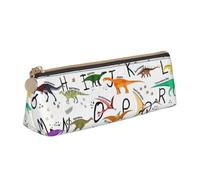 Luckily&Day Stylish Learning Alphabets with Dinosaurs Print Personalized Triangular Pouch Stylish Leather Cosmetic Organizer Compact zipper pouch, White, One Size, Stylish