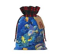 Luckily&Day Tropical Fishes print Christmas Drawstring Gift Bag for Party Festival Funny Reusable Canvas Bag,1 Piec Medium