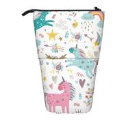 Luckily&Day Unicorns multicolored Print Vertical Retractable Pouch Novelty Standing Bag Pop Up Bag Unique Telescopic Pouch for Office Makeup, Black, One Size, Telescopic