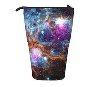 Luckily&Day Universe Galaxy Space Print Vertical Retractable Pouch Novelty Standing Bag Pop Up Bag Unique Telescopic Pouch for Office Makeup, Black, One Size, Telescopic