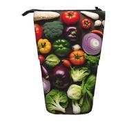 Luckily&Day various vegetables Print Vertical Retractable Pouch Novelty Standing Bag Pop Up Bag Unique Telescopic Pouch for Office Makeup, Black, One Size, Telescopic