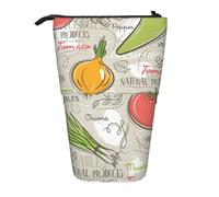 Luckily&Day Vegetable Fruit Print Vertical Retractable Pouch Novelty Standing Bag Pop Up Bag Unique Telescopic Pouch for Office Makeup, Black, One Size, Telescopic