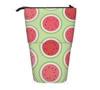 Luckily&Day Watermelon Green Print Vertical Retractable Pouch Novelty Standing Bag Pop Up Bag Unique Telescopic Pouch for Office Makeup, Black, One Size, Telescopic