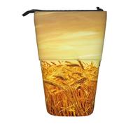 Luckily&Day Wheat Field Print Vertical Retractable Pouch Novelty Standing Bag Pop Up Bag Unique Telescopic Pouch for Office Makeup, Black, One Size, Telescopic