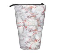 Luckily&Day White Marble Rose Gold Print Vertical Retractable Pouch Novelty Standing Bag Pop Up Bag Unique Telescopic Pouch for Office Makeup, Black, One Size, Telescopic