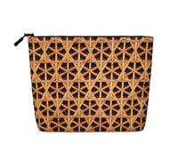 Luckily&Day Wicker Woven Grid Print Cosmetic Bag for Women Makeup Bag Fashion Travel Bag with Large Storage Gifts For Women, Black, One Size, Black, One Size