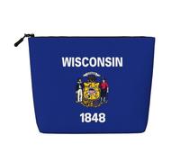 Luckily&Day Wisconsin State Flag Print Cosmetic Bag for Women Makeup Bag Fashion Travel Bag with Large Storage Gifts For Women, Black, One Size, Black, One Size