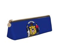 Luckily&Day Wisconsin State Flag Print Personalized Triangular Pouch Stylish Leather Cosmetic Organizer Compact zipper pouch, White, One Size, Stylish