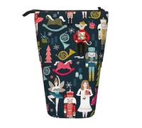 Luckily&Day Women_s Nutcracker Ballet Xmas Dance Print Vertical Retractable Pouch Novelty Standing Bag Pop Up Bag Unique Telescopic Pouch for Office Makeup, Black, One Size, Telescopic