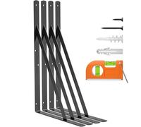 LuckIn 12-Pack Heavy Duty Shelf Bracket 18 Inch, Fit for 18 20 24 Inch Floating Shelves, L Brackets with 90 Degree Triangle, 250 LBS Max Load, Mounting Hardware Included, Black