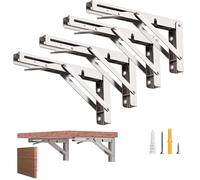 LuckIn 8-Inch Folding Shelf Brackets Heavy Duty, Foldable L Brackets for DIY Shelves & Tables, Stainless Steel Collapsible Wall Mount Hinged Brackets, Max Load 300 lbs, Silver, 4 Pcs