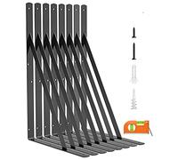 LuckIn 8-Pack Heavy Duty Shelf Bracket, 18 Inch Wall Shelf Brackets with 90 Degree Triangle, 250 LBS Max Load, Mounting Hardware Included, Black