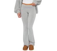 Luckinbaby Women's Flare Skinny Pants Fold Over Leggings Stretch Bootcut Bell Bottom Slim Fit Yoga Pants Y2k Joggers, Basic Light Gray, S