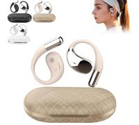 Luckinwish Q39 Ai Earbuds, Clip-On Open Ear Headphones with Real-Time Ai Translation, Bluetooth 5.4, Charging Long Battery Life, Built-in Mic, for Travel Business Learning (Beige)