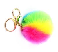 Luckious 1 PC Rainbow Plush Keychain, Plush Ball Keychain, Soft Plush Ring Keychain for Women's Handbag Backpack Charm, Car Decoration (8cm)