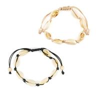 Luckious 2 PCS Adjustable Shell Bracelet Anklet Set Shell Hand Woven Bracelet Couple Bracelet Friendship Bracelet For Hawaii Beach Party Gift