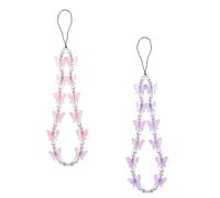 Luckious 2 PCS Beaded Mobile Phone Pendant, Butterfly Lanyard Wristband, Colourful Phone Chain Keychain for Women, Girls (Pink + Purple)