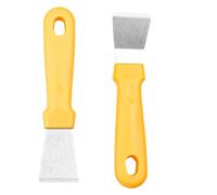 Luckious 2 Pcs Cleaning Scraper with Plastic Handle, Straight + Curved 2 Stainless Steel Grease Scraper, Kitchen Cleaning Scraper, for Refrigerator Defrosting, Oven, Hob, Induction Cooktop (Yellow)