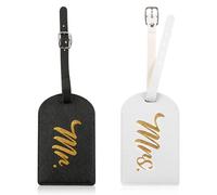 Luckious 2 Pcs Luggage Tags - Leather Baggage Labels, Suitcase ID Tag Set, Handbag Tag Labels Travel Accessories for Married Men, Women, Couples - Wedding Travel Gift