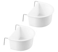 Luckious 2-Piece Bird Food Tray D-Shape Plastic Cups With Stainless Steel Hooks - Hanging Pet Cage Supplies for Food, Grit or Water