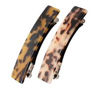 Luckious 2PCS French Design Hair Barrettes: Elegant Tortoise Shell Celluloid Rectangle Hair Clips for Women