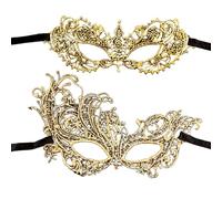 Luckious 2Pcs Masquerade Masks - Elegant Lace Venetian Style for Halloween Carnival Night Dance Party Fashionable and Mysterious Eye Mask