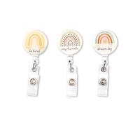 Luckious 3 Pcs Rainbow Retractable Badges - Rainbow Reel Clips Easy-Pull Retractable Badge Reel for Key Ring, ID Card, Badge Holders