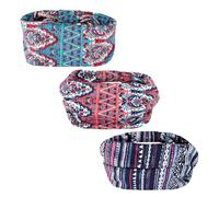 Luckious 3 Pcs Women's Boho Wide Soft Printed Yoga Exercise Headband For Workout & Daily Fitness