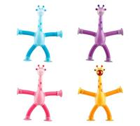 Luckious 4-Piece Retractable Suction Cup Giraffe Toys - Novelty Giraffe Sensory Toys, Stress Reducing Educational Set (Pink, Blue, Purple, Yellow)