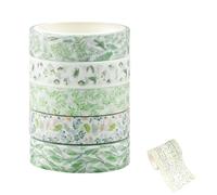 Luckious 5 Rolls Washi Tape Sets - Cute Green Plants Floral Animals Washi Tape Scrapbooking Diy Tape Decorative Washi Tape for DIY, Craft, Scrapbooking(10mm X 3m)