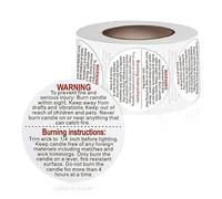 Luckious 500 Pieces White Candle Warning Labels - Circular Warning Sticker Safe Use Tips Essential Safety Stickers for DIY Candle Making