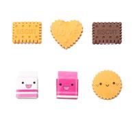 Luckious 6pcs Box-Packed Cute Kawaii Milk Cookies Biscuit Erasers - School Stationery Supplies Creative Gift for Kids, Children, Students