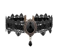 Luckious Brand Gothic Lace Choker Necklace for Women - Elegant Rhinestone Collar with Steampunk and Punk Accessories, black