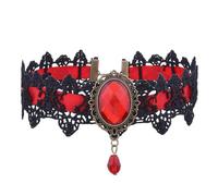 Luckious Brand Gothic Lace Choker Necklace for Women - Elegant Rhinestone Collar with Steampunk and Punk Accessories, red