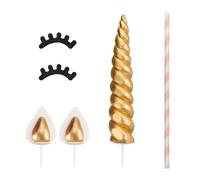 Luckious Brand Handmade Unicorn Cake Topper - Versatile Celebration Gold Horn, Ears, and Eyelash Decorations for Birthday, Baby Shower, Holiday Party