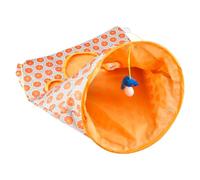 Luckious Indoor Cat Tunnel Bag,Orange Print Pet Cat Tunnel Toy,Collapsible Interactive Cat Drill Bag with Self-Interactive Toy Plush Ball for Indoor Cats Play