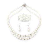 Luckious Vintage Pearl Jewelry Set Necklace Earrings Bracelet Set - High-End Design, Three-Piece Ensemble Gift for Women Girls