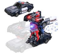 Luckits 2 in 1 Aut Deformation Robot Car for Boy Girl, Kids Police Toy Car with LED Light and Music 360° Rotation Stunt Transforming Car Robot Toys for Ages 3-12 Children Birthday X-mas Gift (Blue)