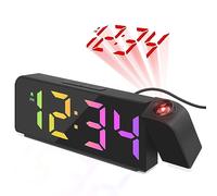 Luckits Projection Alarm Clock, Led Digital Alarm Clock with Projection on Ceiling with 180° Rotatable Projector USB Cable 3-Levels Bright Dimmer Temperature Date Snooze 12/24H for Bedroom (Black)