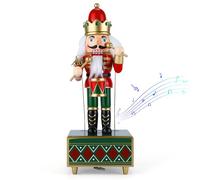 Luckits Wooden Nutcracker Music Box, Musical Soldier Nutcrackers with Clockwork & Base for Fireplace Christmas Drumming Nutcracker Figures Musical Box for Christmas Tree Party Xmas Decora Gift (Green)