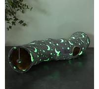 LUCKITTY Cat Tunnel Tube with Plush Ball Toys Collapsible Self-Luminous Photoluminescence, for Small Pets Bunny Rabbits, Kittens, Ferrets,Puppy and Dogs Grey Moon Star (S-Shape)