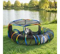 LUCKITTY Portable Cat Enclosure - 2-in-1 Outdoor Catio with Tent & Tunnel, Foldable Playpen for Indoor Cats, Includes Storage Bag for Cats & Small Animals Rainbow Color
