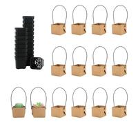 LUCKJUJU 20 Set 2 Inch Tiny Succulent Pot and Kraft Paper Bag, Square Plastic Pots with Drainage Hole, Waterproof Kraft Wraps for Succulent Plants Decoration (Bag & Pot Set, Small - 2")