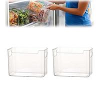 LUCKKY 2PCS Crystal Clear Freezer Storage Bins, Clear Plastic Bins for Refrigerator and Pantry, Stackable Kitchen Cabinet Organizer with Handles for Frozen Food, Meat & Veggies (S)