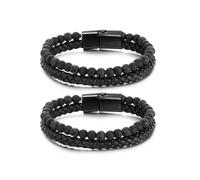 LUCKKY 2PCS Lugxb Natural Agate Stone Leather Beaded Bracelet, Humanic+ Pro MAXHematie Beaded Bracelets, Mens Leather Bracelet, Natural Stone Adjustable Magnetic Clasp Bracelet (23CM, C)