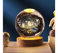 LUCKKY 3D Planet Crystal Ball, Moon Crystal Ball LED Night Light with Wooden Base (A)