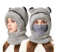 LUCKKY Bear Mask Cap, Lil Bear Hat & Ski Mask, Bears Cap Balaclava Parent-Child Hat, Winter Windproof Bear Ears Hooded Scarf Caps for Women, Girls Boys (Grey, Adult)