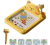 LUCKKY Cartoon Magnetic Drawing Board, Bear Dot Art Design, Large Magnetic Dots Board for Toddlers, Interactive Bead Pen Art with Pattern Guide, Montessori Preschool Education Travel Toys (Yellow, L)