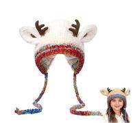 LUCKKY Festive Christmas Antler Hat & Bag 2-in-1, Christmas Transformable Hat and Bag, Cute Christmas Reindeer Hats, Adjustable Soft Knitted Warm Winter Hats for Children Adult (Beige)
